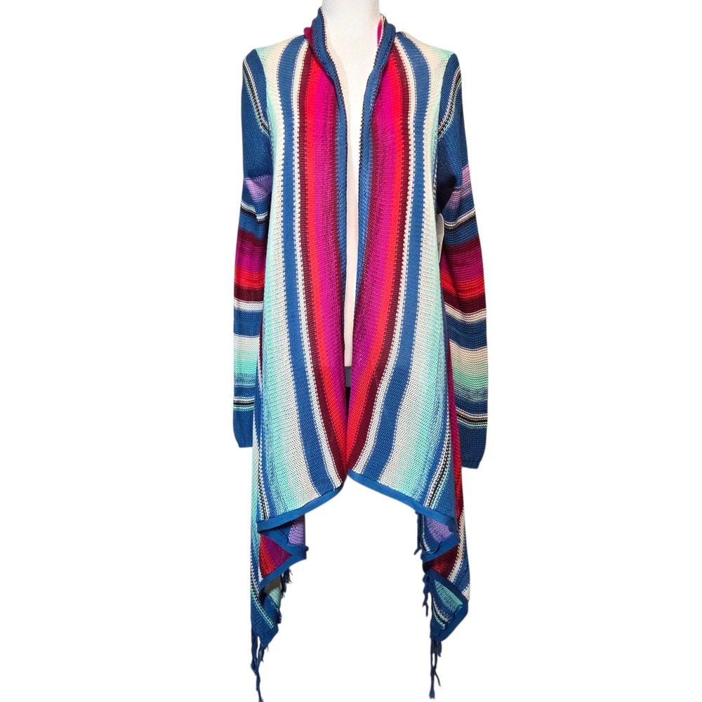 Billabong Striped Boho Fringe Waterfall Cardigan Festival Southwestern Womens L‎